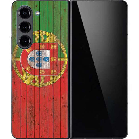 Portuguese Flag Dark Wood Galaxy Z Fold5 5G Skin